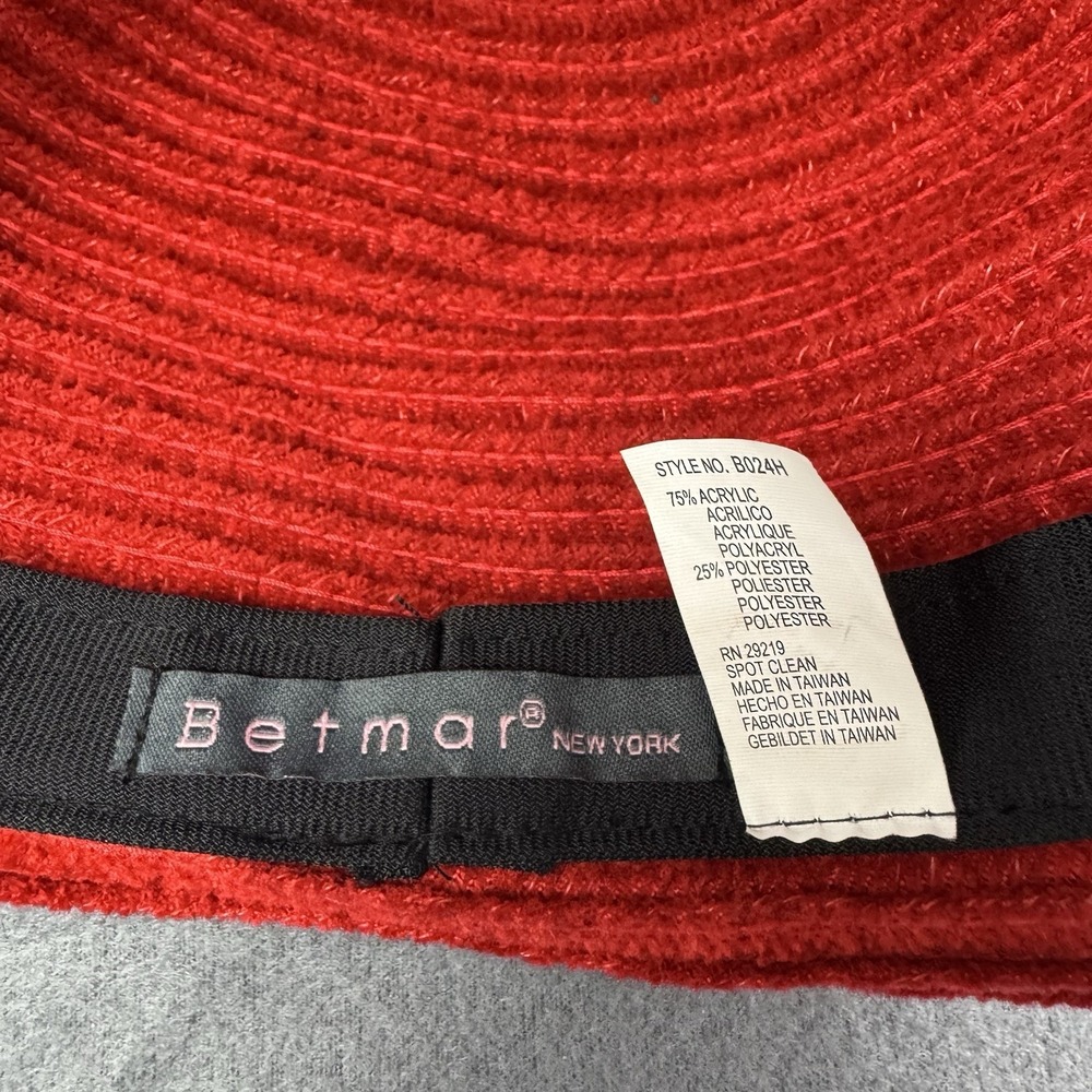 VTG Betmar New York Red Chenille Cloche Hat with Flower B024H Made in Taiwan - Picture 6 of 8